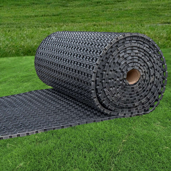10m heavy-duty rubber grass mat roll – anti-slip, UV-resistant outdoor matting for playgrounds, gardens, walkways & high-traffic areas; provides soil retention, drainage, reinforcement and non-slip safety.