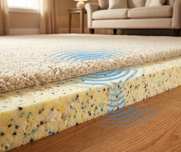 43dB sound reduction — 11mm PU foam carpet underlay absorbs impact noise between floors, reduces footfall sound in flats and houses