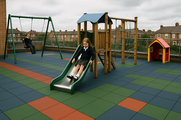 Playground Safety Rubber Mats – 1m x 1m Non-Slip Impact Tiles (BS EN 1177 Tested) - Slip Not Co Uk