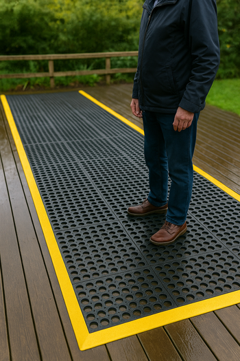 Rubber Link Mats with Drainage Holes – Non-Slip Interlocking Marquee Flooring, Wet Area & Outdoor Safety Matting