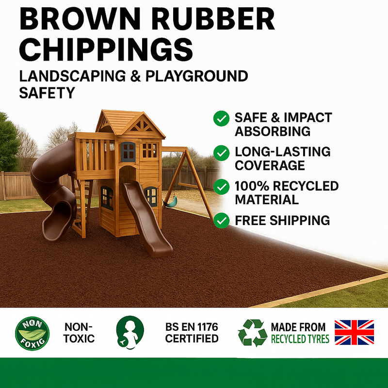 Brown Rubber Play Chippings – Safe Playground & Garden Surfacing (BS EN 1177 Certified, Made in UK) - Slip Not Co Uk