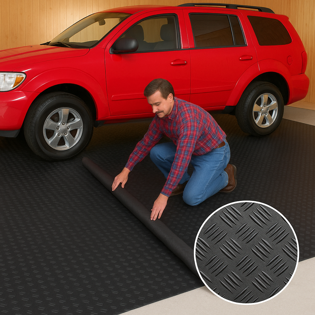 10 Metre Checker Plate Rubber Flooring Roll – Heavy-Duty Non-Slip Mat for Workshops & Garages