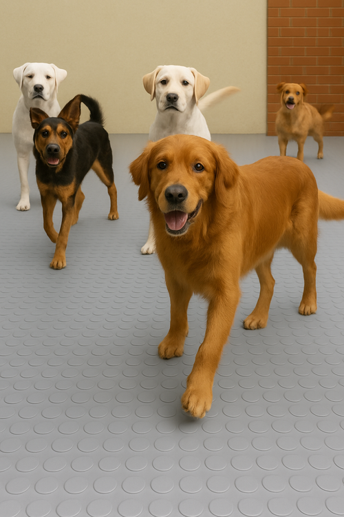 Heavy duty rubber kennel flooring. Non-slip, cushioned & durable matting for kennels, dog runs, agility training & pet care facilities
