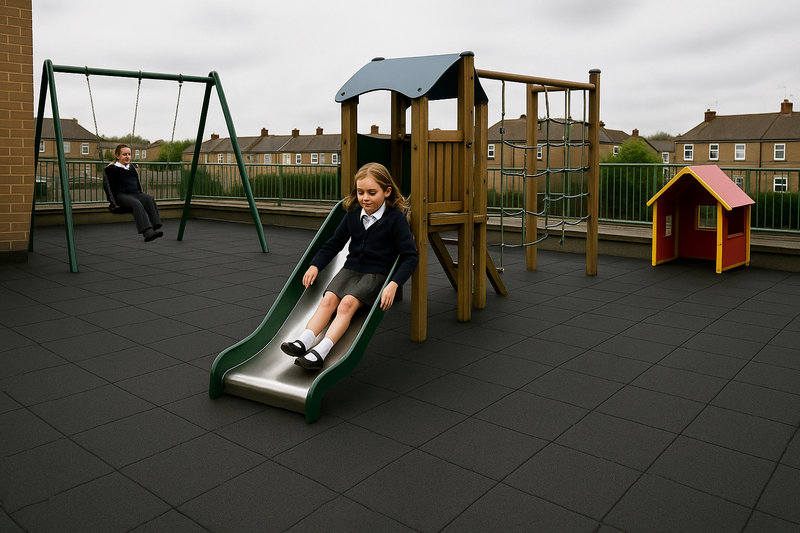 Playground Safety Rubber Mats – 1m x 1m Non-Slip Impact Tiles (BS EN 1177 Tested) - Slip Not Co Uk