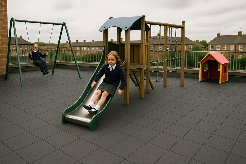 Playground Safety Rubber Mats – 1m x 1m Non-Slip Impact Tiles (BS EN 1177 Tested) - Slip Not Co Uk