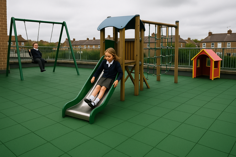 Playground Safety Rubber Mats – 1m x 1m Non-Slip Impact Tiles (BS EN 1177 Tested) - Slip Not Co Uk
