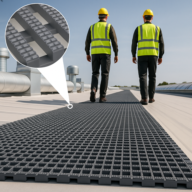 Roof Walkway Matting – Heavy-Duty Non-Slip PVC Roof Access Path for Flat Roof Safety & Protection (Wind-Tested, UV-Stable, 10 m Roll) - Slip Not Co Uk