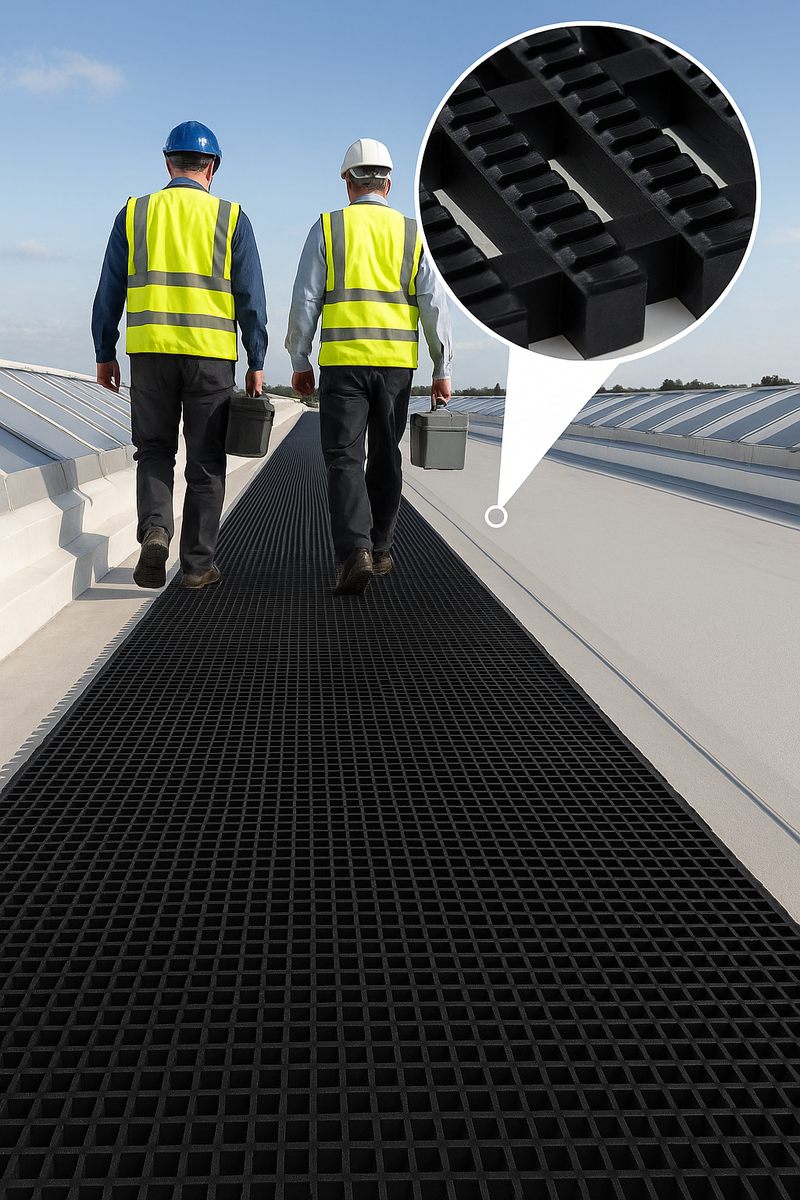 Roof Walkway Matting – Heavy-Duty Non-Slip PVC Roof Access Path for Flat Roof Safety & Protection (Wind-Tested, UV-Stable, 10 m Roll) - Slip Not Co Uk