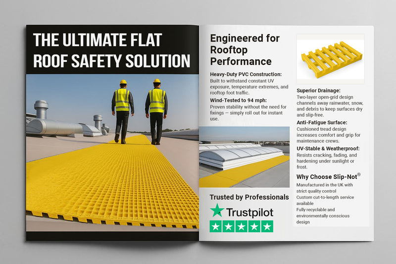 Roof Walkway Matting – Heavy-Duty Non-Slip PVC Roof Access Path for Flat Roof Safety & Protection (Wind-Tested, UV-Stable, 10 m Roll) - Slip Not Co Uk