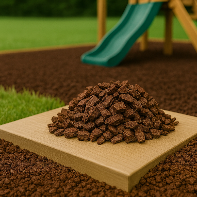 Brown Rubber Play Chippings – Safe Playground & Garden Surfacing (BS EN 1177 Certified, Made in UK) - Slip Not Co Uk