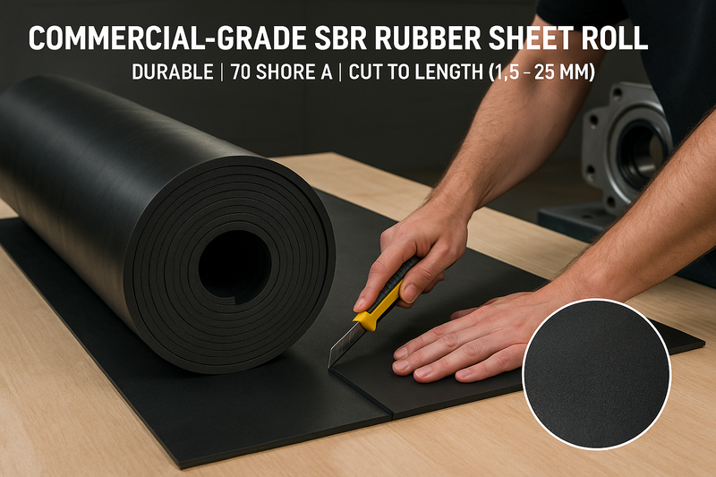 Commercial black SBR rubber sheet, durable & versatile. Available 1.5mm–25mm. Ideal for seals &  Industrial use Linear Metre - Slip Not Co Uk