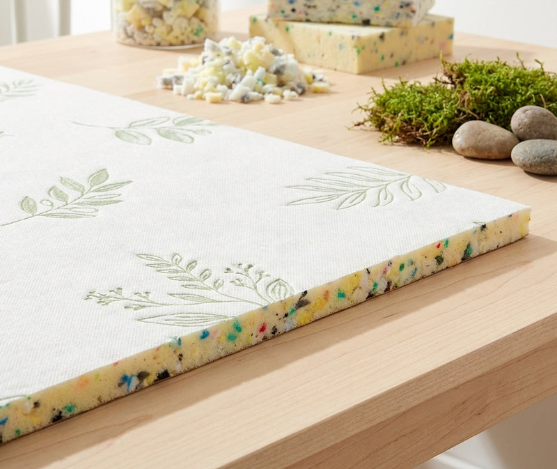 Eco-friendly recycled PU foam underlay — manufactured from recycled mixed foam waste, environmentally responsible carpet underlay