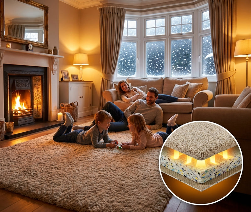 3.1 TOG thermal insulation — recycled PU foam carpet underlay keeps rooms warm, reduces heat loss through floors