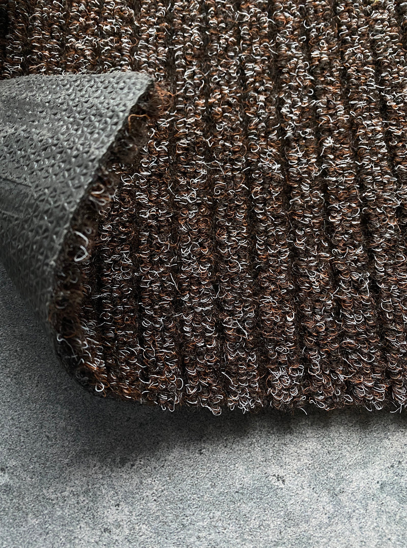 Brown polypropylene barrier matting — triple ribbed surface, latex duo backing, 8.5mm thick entrance mat