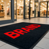 ChromaStep custom logo mat — retail store entrance branded floor mat, vivid full-colour print close-up