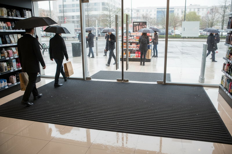 Complete rubber runner mat at shop entrance