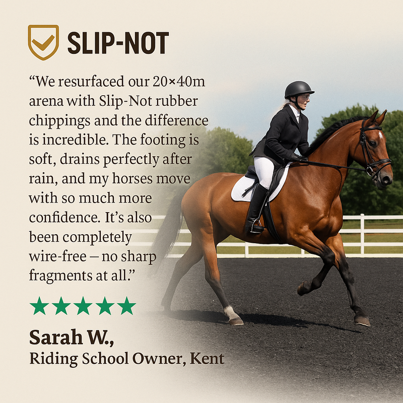 Premium Equestrian Rubber Chippings 500KG – 20mm Wire-Free Arena Footing for Riding Schools & Training Yards | Free UK Delivery - Slip Not Co Uk