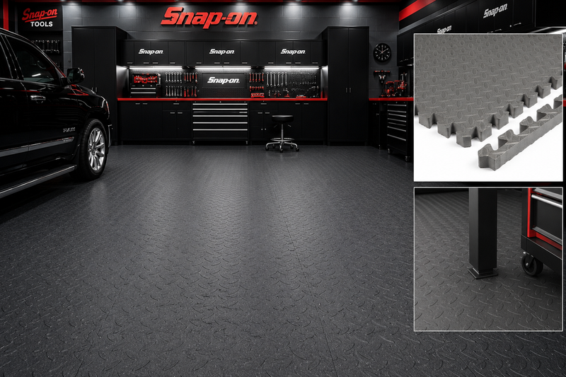 EVA Garage Floor Tiles | Interlocking Non-Slip Foam Mat | 24"x24" 12mm | Waterproof | Garage, Gym & Workshop