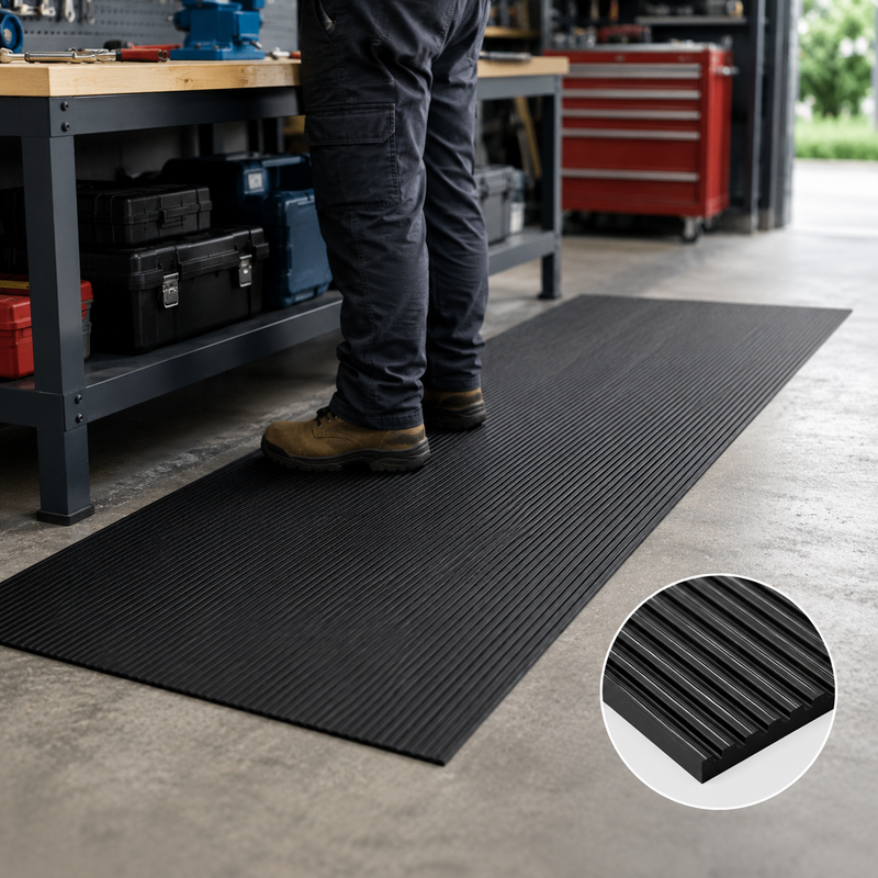Ribbed Rubber Matting Roll | Heavy-Duty Garage & Workshop Flooring | 3mm-10mm | Non-Slip Oil-Resistant | 0.9m-2m Wide x 10m