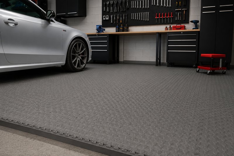 EVA Garage Floor Tiles | Interlocking Non-Slip Foam Mat | 24"x24" 12mm | Waterproof | Garage, Gym & Workshop