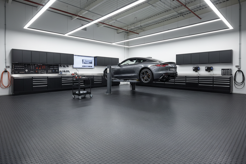 Heavy-Duty Studded Penny Dot Rubber Flooring | 2m Wide Rolls | Professional Garage & Workshop Matting