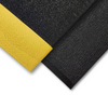 Anti-fatigue mat black with yellow safety border and black without border — 9mm PVC foam, bevelled edges, pebble surface texture