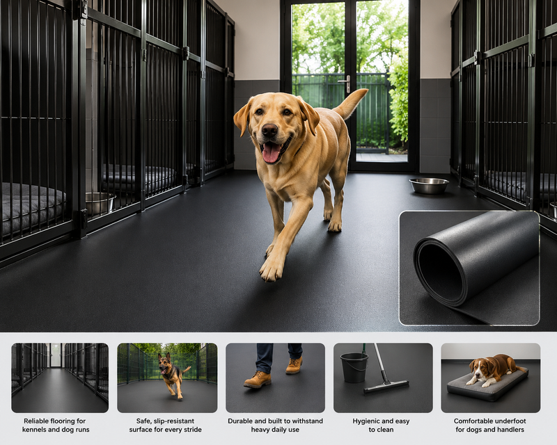 Heavy Duty Plain Rubber Kennel Flooring – Non-Slip, Anti-Fatigue, Durable Rubber Matting for Kennels, Dog Runs & Pet Areas