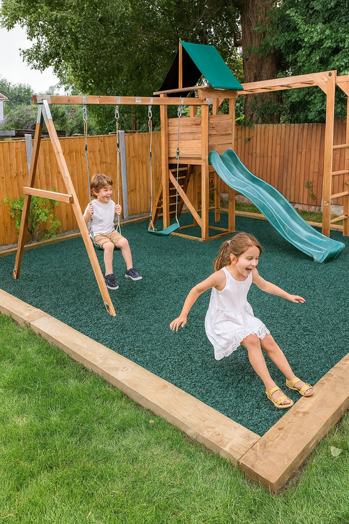 Premium Moss Green Rubber Chippings – Natural Blend