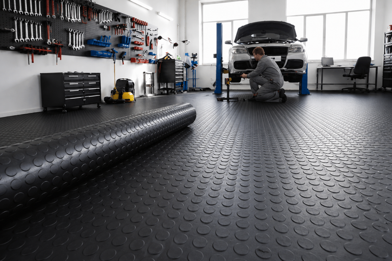 Heavy Duty Garage Flooring UK – 10m Coin Pattern Workshop Rubber Matting Roll