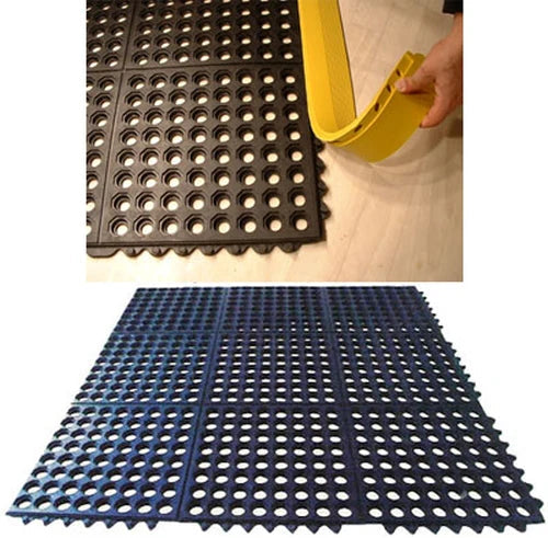 Heavy-Duty Rubber Link Mat with Drainage Holes | 910x910x16mm | Non-Slip Interlocking Tiles for Pools, Wet Rooms & Commercial Areas