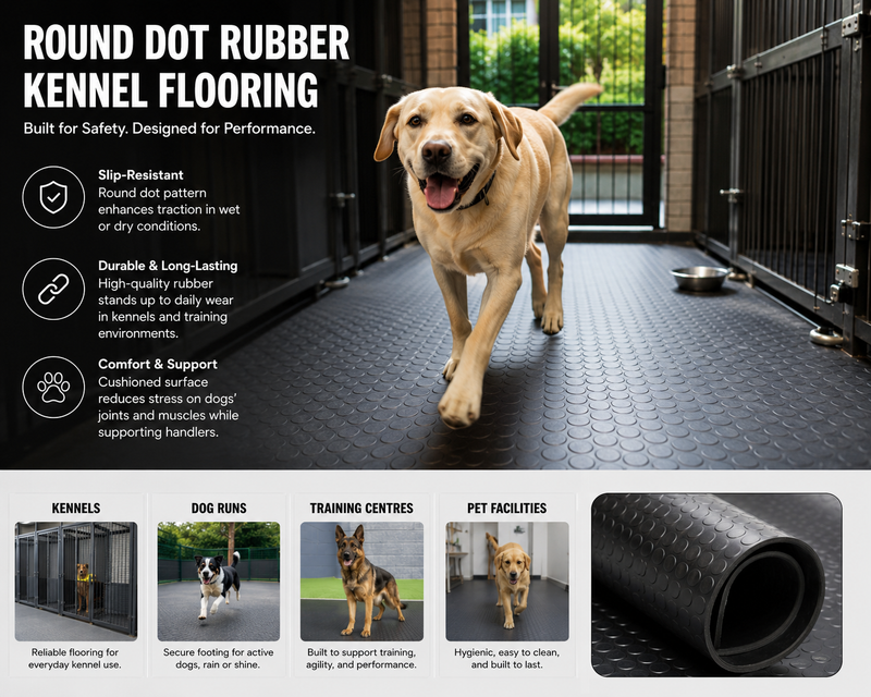 Round Dot Rubber Kennel Flooring – Non-Slip Hygienic Mat for Dog Runs