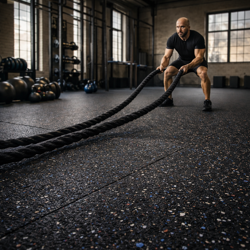 Heavy duty rubber gym flooring roll 1m x 10m black - Slip-Not UK