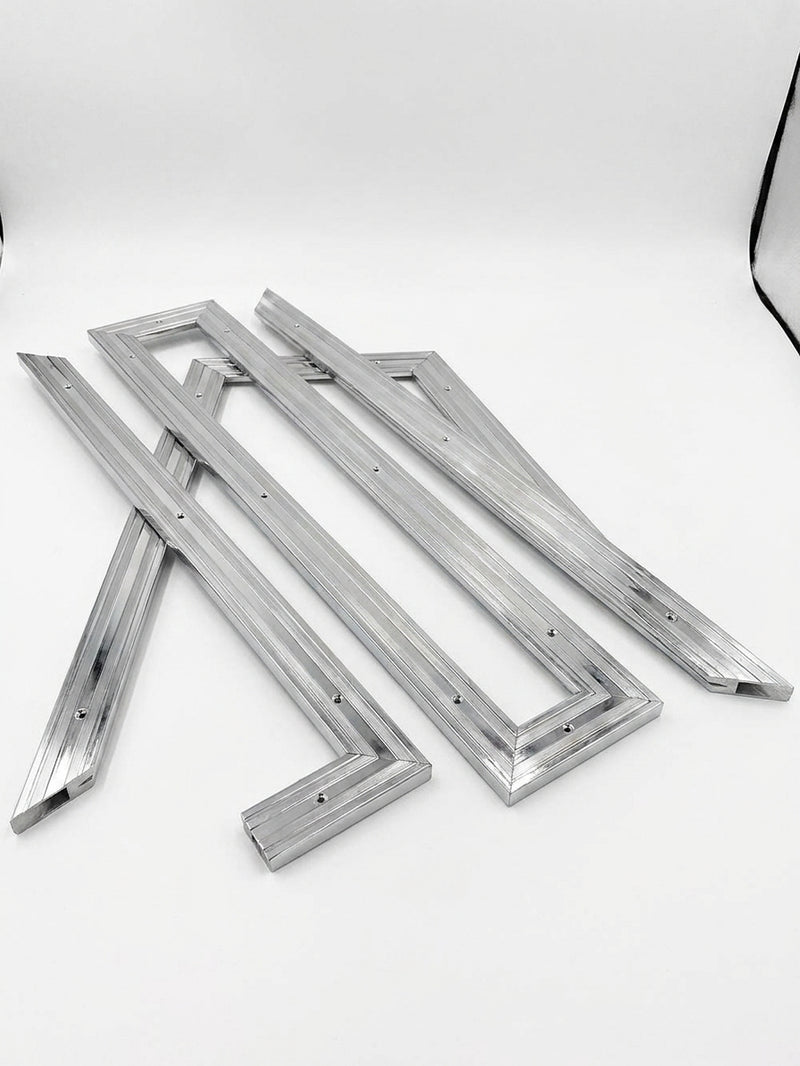 Silver chrome matwell frame components — 4 pre-drilled mitred sections, 42mm frame width, 17mm depth, ready to install